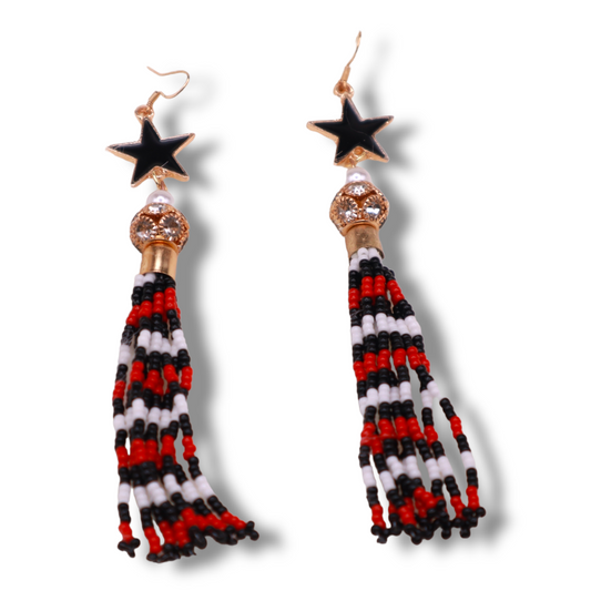 Red tassel fringe earrings