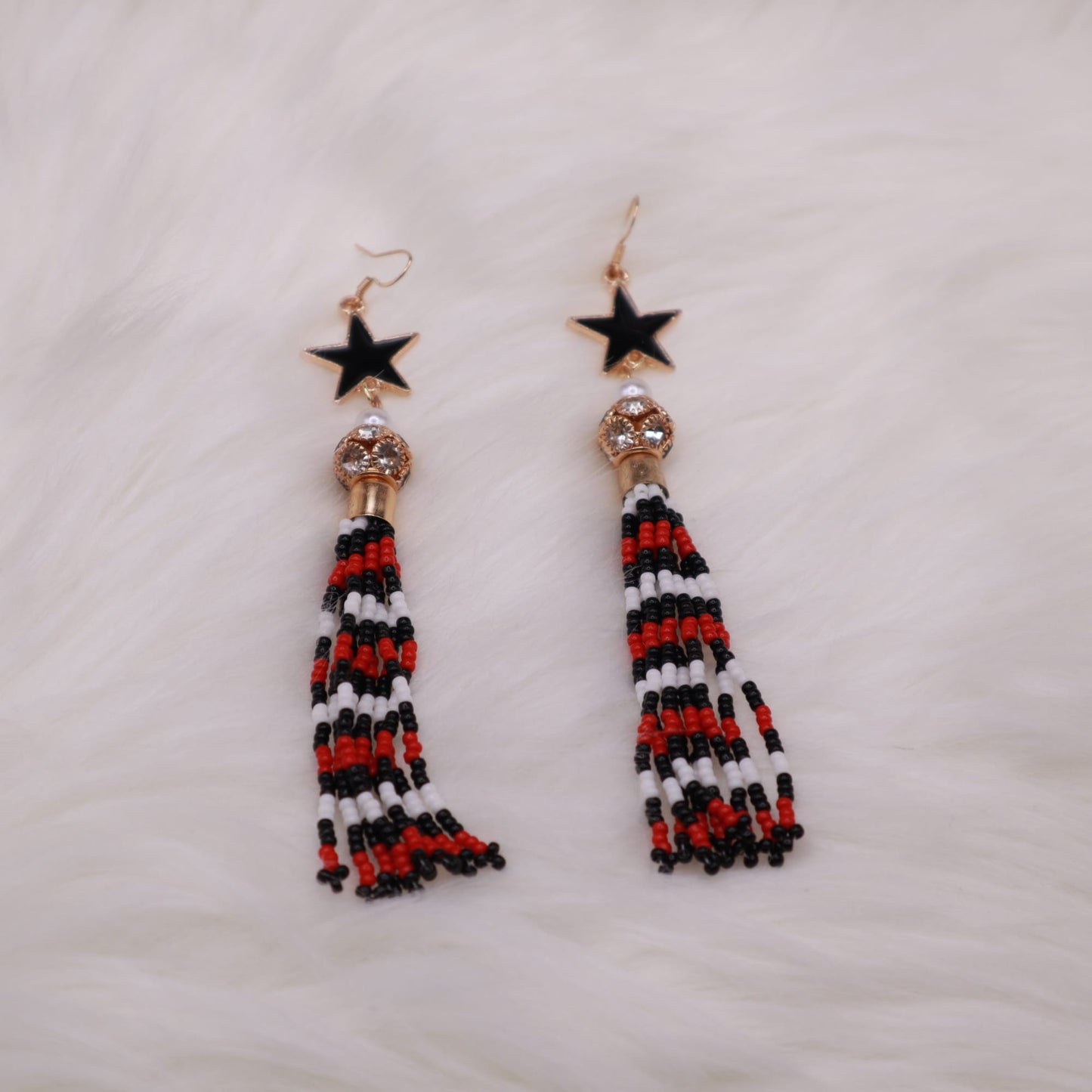 Red tassel fringe earrings