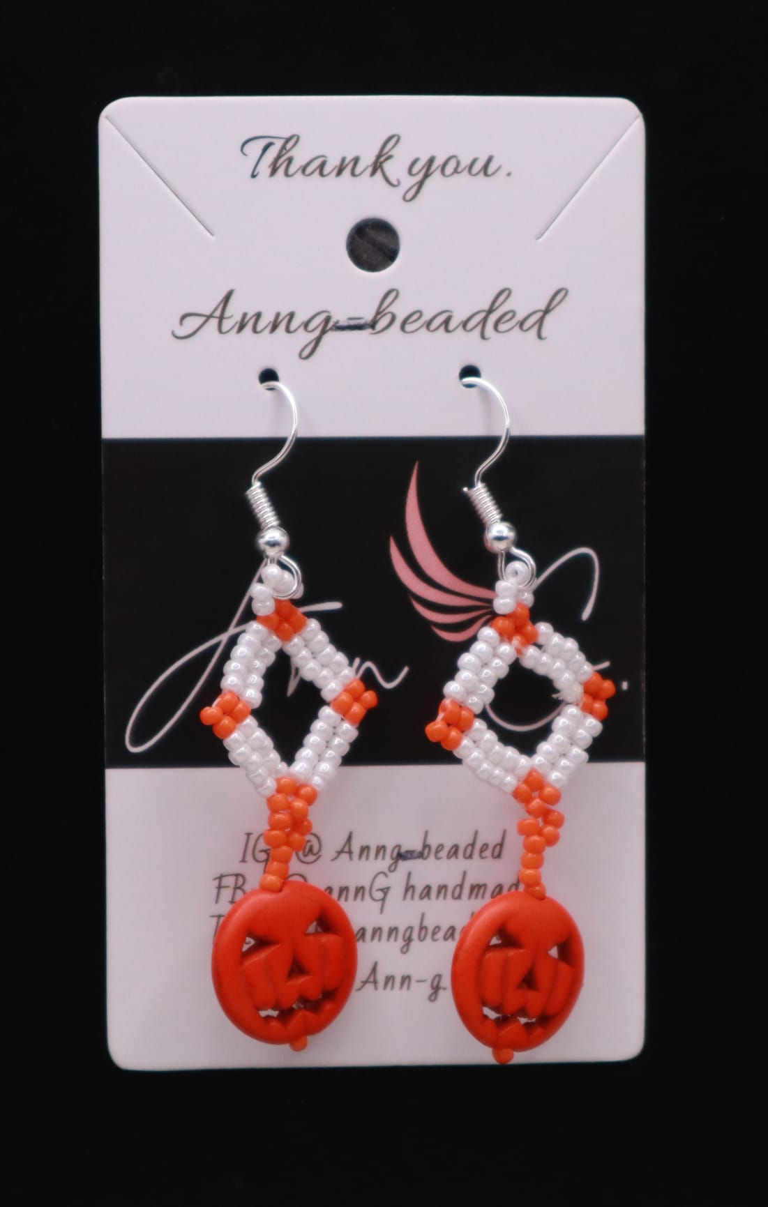 Diamond shaped Beaded Earrings w/pumpkin pendant 2pc