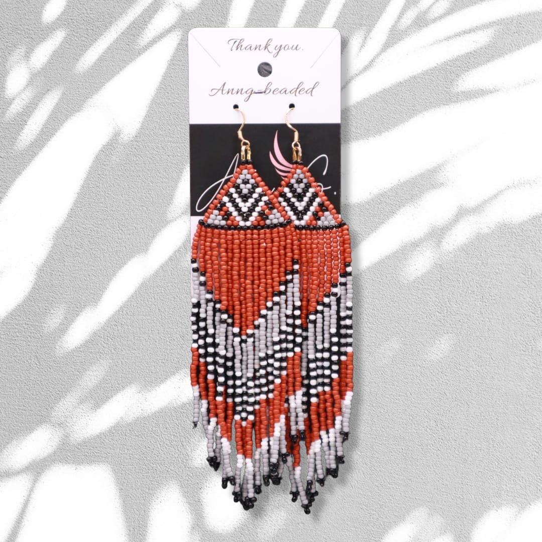 Seed Bead Fringe Earrings ⋄ Indian Earrings ⋄ Bohemian Beaded Fringe Earrings ⋄ Handmade Boho Dangle Earrings ⋄ Long Beaded Tribal Earrings