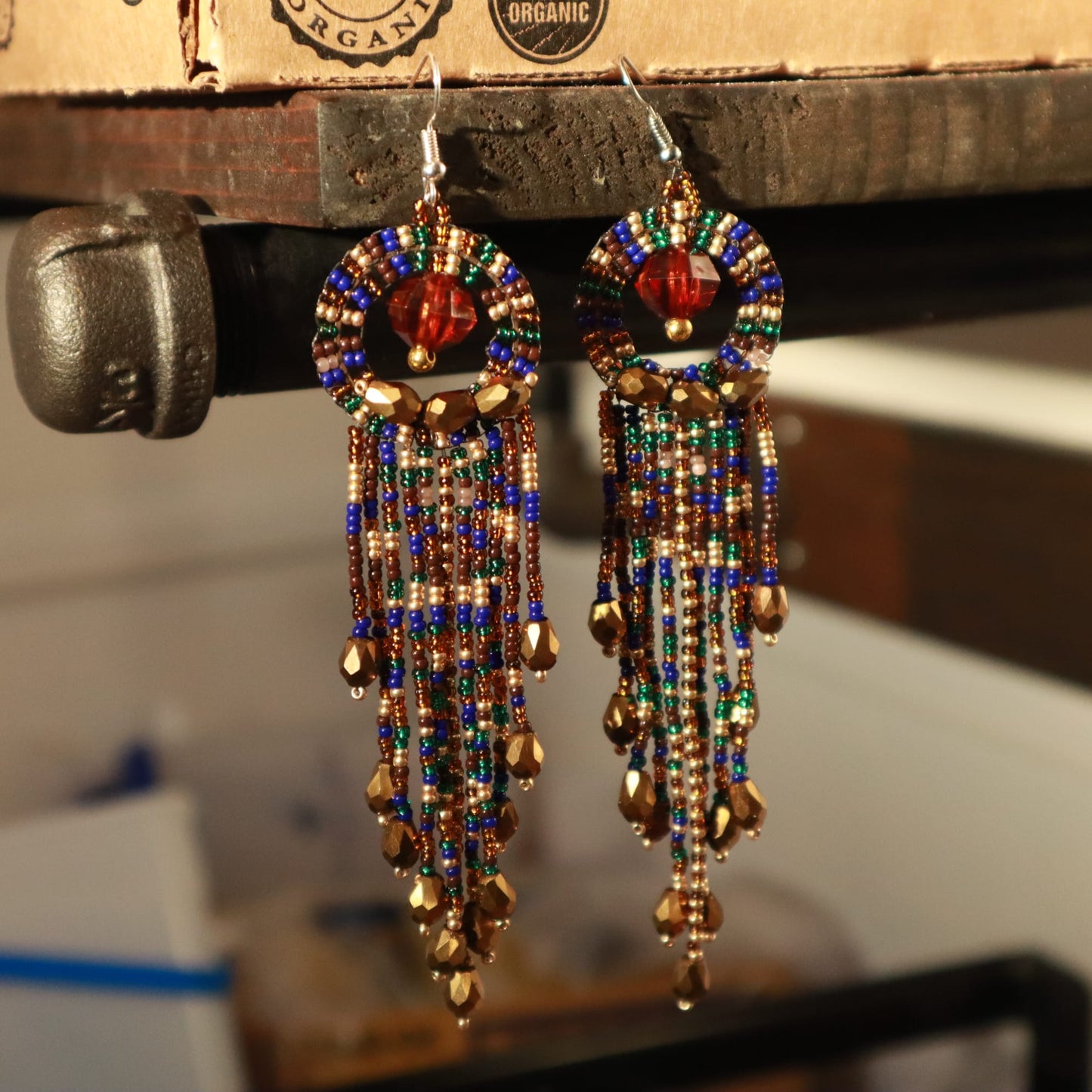 Elegant beaded  Beaded fringe hoop earrings, gift for artist hoop earrings, shiny jewelry