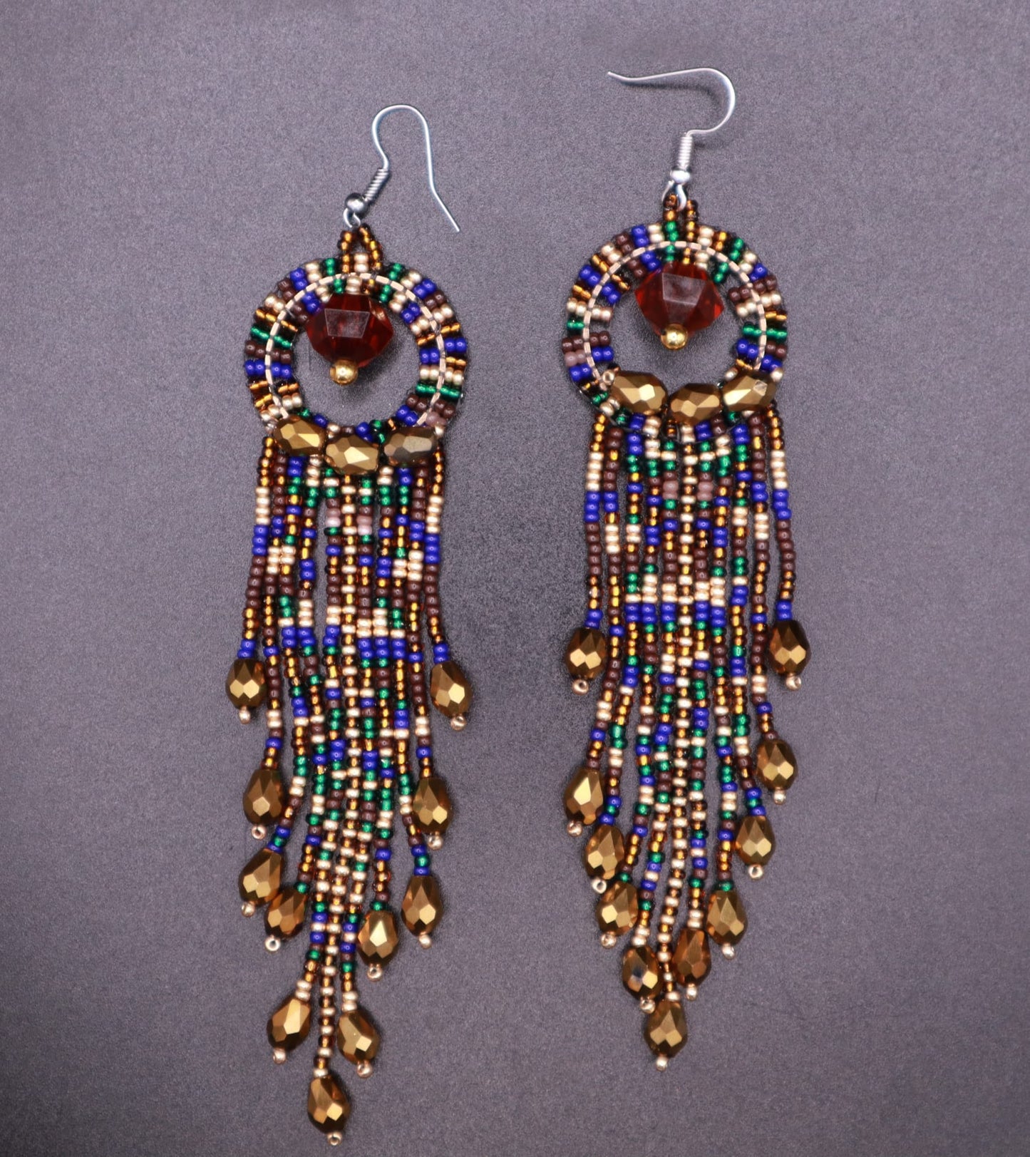 Elegant beaded  Beaded fringe hoop earrings, gift for artist hoop earrings, shiny jewelry