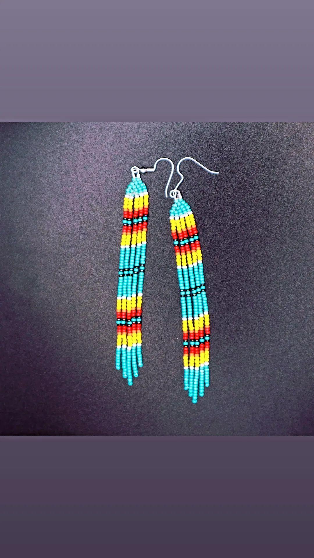South America Style Beaded Earrings 2pc