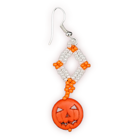 Diamond shaped Beaded Earrings w/pumpkin pendant 2pc