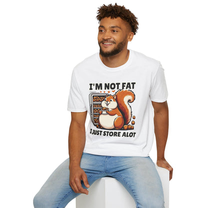 Chubby Squirrel Humor Tee - Unisex Cotton Graphic T-shirt: 'I'm Not Fat, I Just Store a Lot' - Cute and Comfy Wildlife Fashion