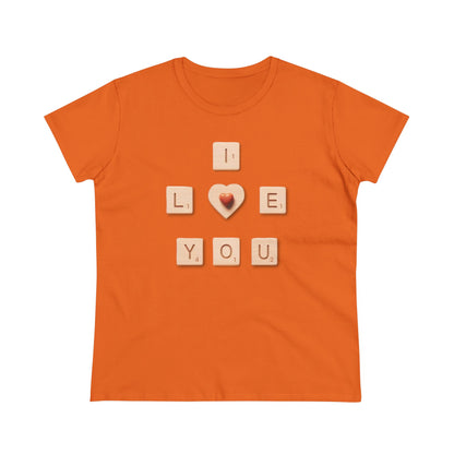 Tile Talk: Women's 'I Love You' Scrabble Graphic Tee - Spellbound Affection! Midweight Cotton Tee