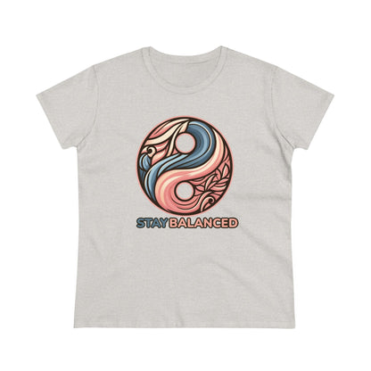 Women's Premium Harmony Threads: Embrace Equilibrium with 'Stay Balanced' Yin-Yang Tee