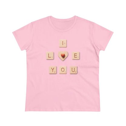 Tile Talk: Women's 'I Love You' Scrabble Graphic Tee - Spellbound Affection! Midweight Cotton Tee