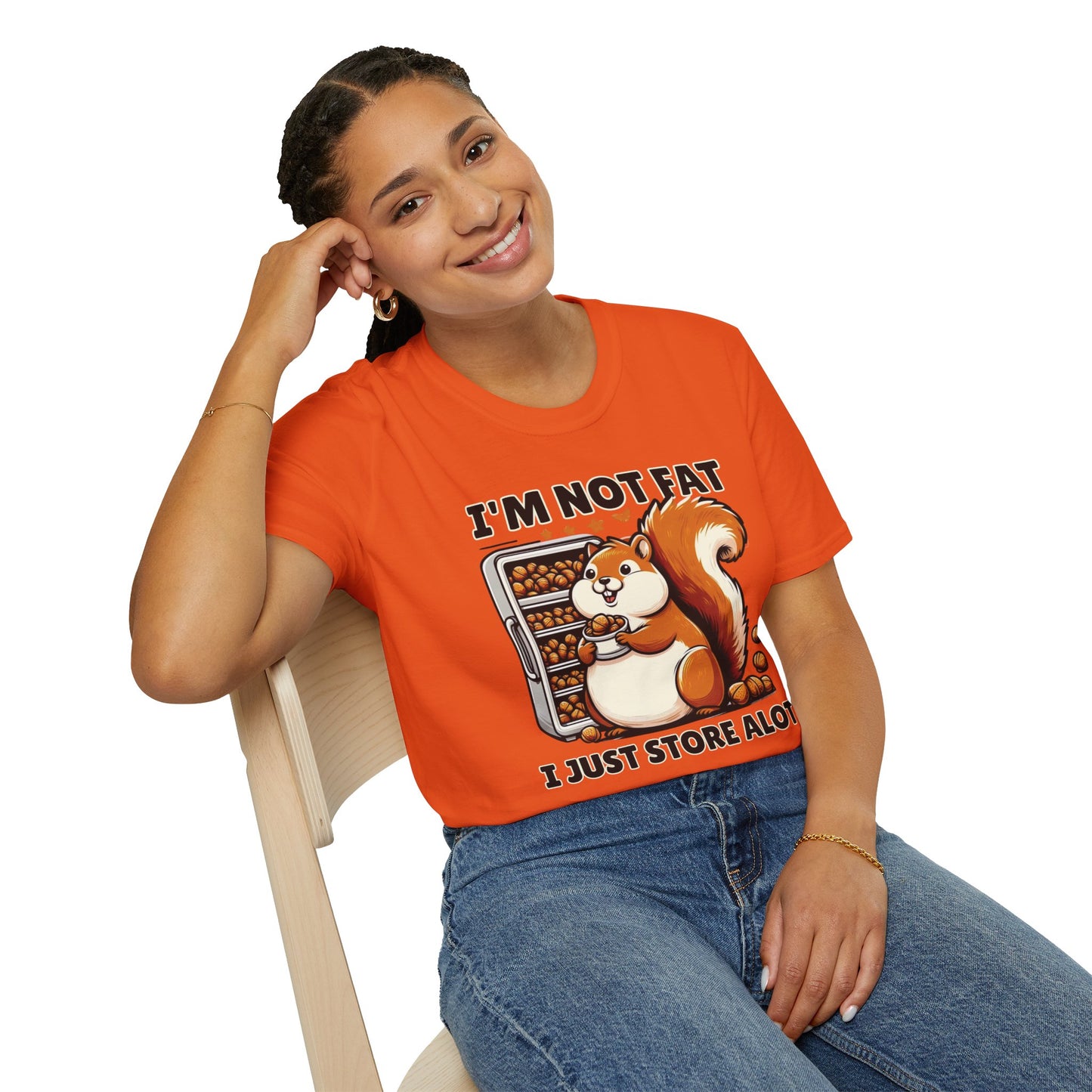 Chubby Squirrel Humor Tee - Unisex Cotton Graphic T-shirt: 'I'm Not Fat, I Just Store a Lot' - Cute and Comfy Wildlife Fashion