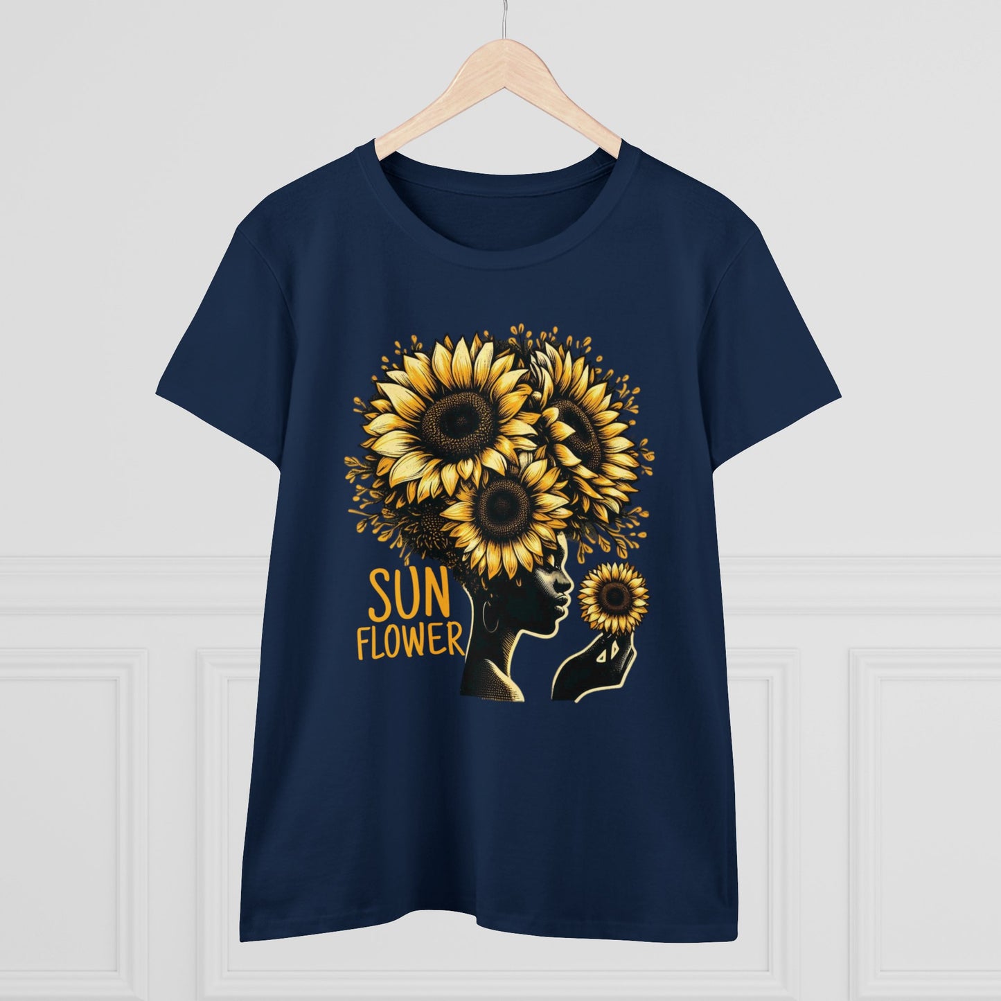 Radiant Majesty: Sunflower Goddess Midweight Cotton Tee