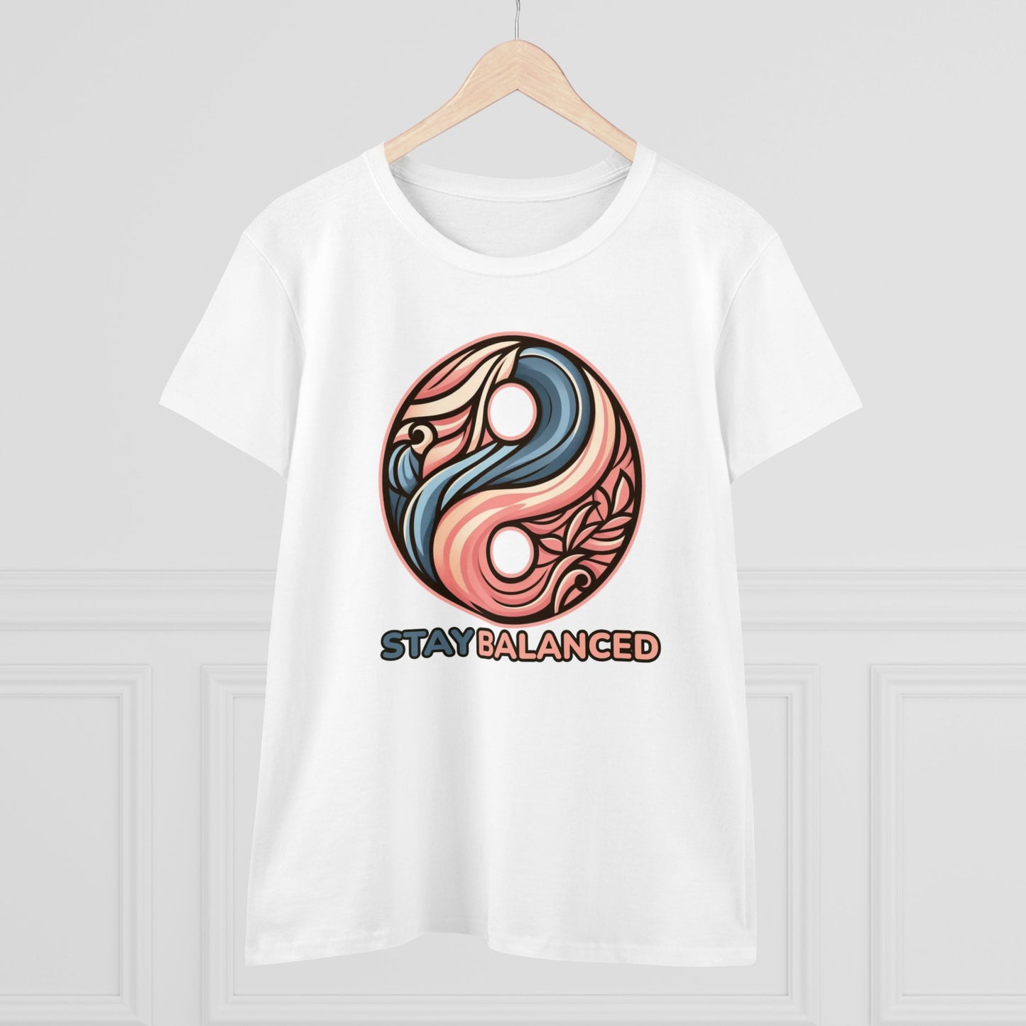 Women's Premium Harmony Threads: Embrace Equilibrium with 'Stay Balanced' Yin-Yang Tee