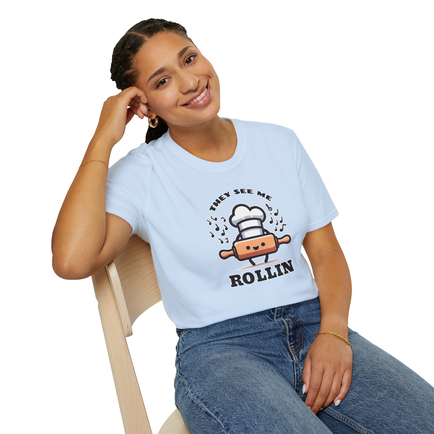 Rolling in Laughter: The Giggle Baker's Weapon of Choice Tee They See Me Rollin Tee