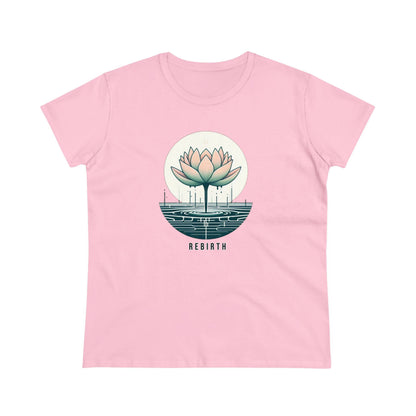 Blossoming Beauty, Women's Cotton Graphic T-Shirt with Lotus Flower Embrace and Rebirth Text