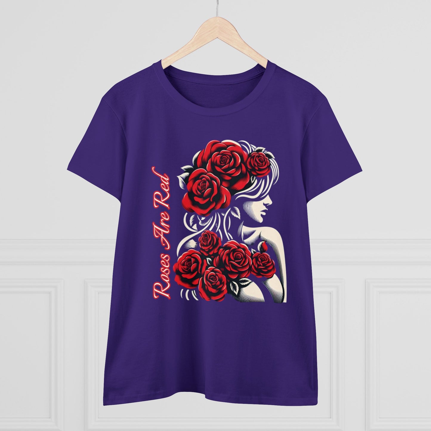 Rosy Radiance: Floral Femme Fatale Women's Midweight Cotton Tee