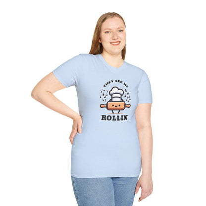 Rolling in Laughter: The Giggle Baker's Weapon of Choice Tee They See Me Rollin Tee