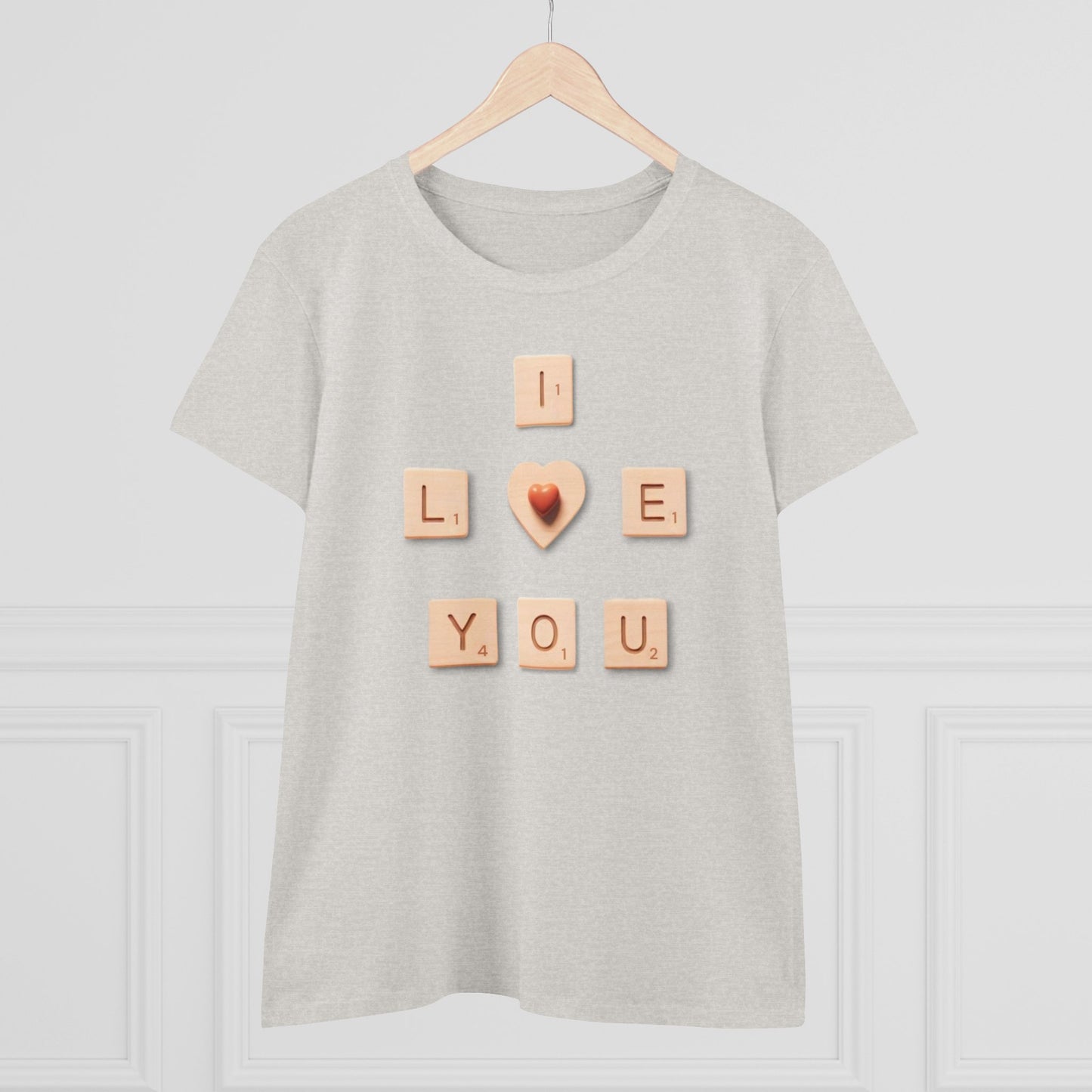 Tile Talk: Women's 'I Love You' Scrabble Graphic Tee - Spellbound Affection! Midweight Cotton Tee