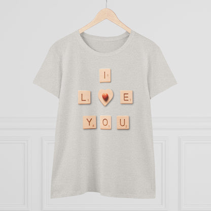 Tile Talk: Women's 'I Love You' Scrabble Graphic Tee - Spellbound Affection! Midweight Cotton Tee