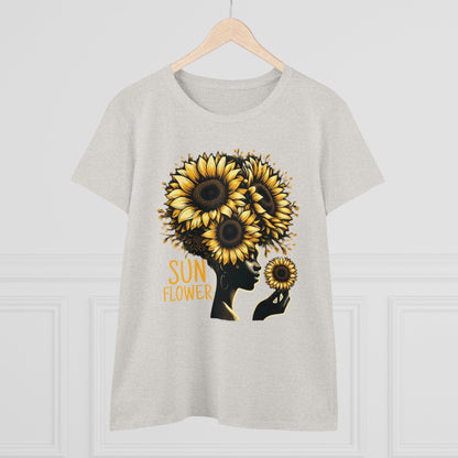 Radiant Majesty: Sunflower Goddess Midweight Cotton Tee