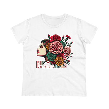 Petals and Poise: Carnation Lady Graphic Midweight Cotton Tee