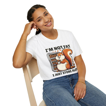 Chubby Squirrel Humor Tee - Unisex Cotton Graphic T-shirt: 'I'm Not Fat, I Just Store a Lot' - Cute and Comfy Wildlife Fashion