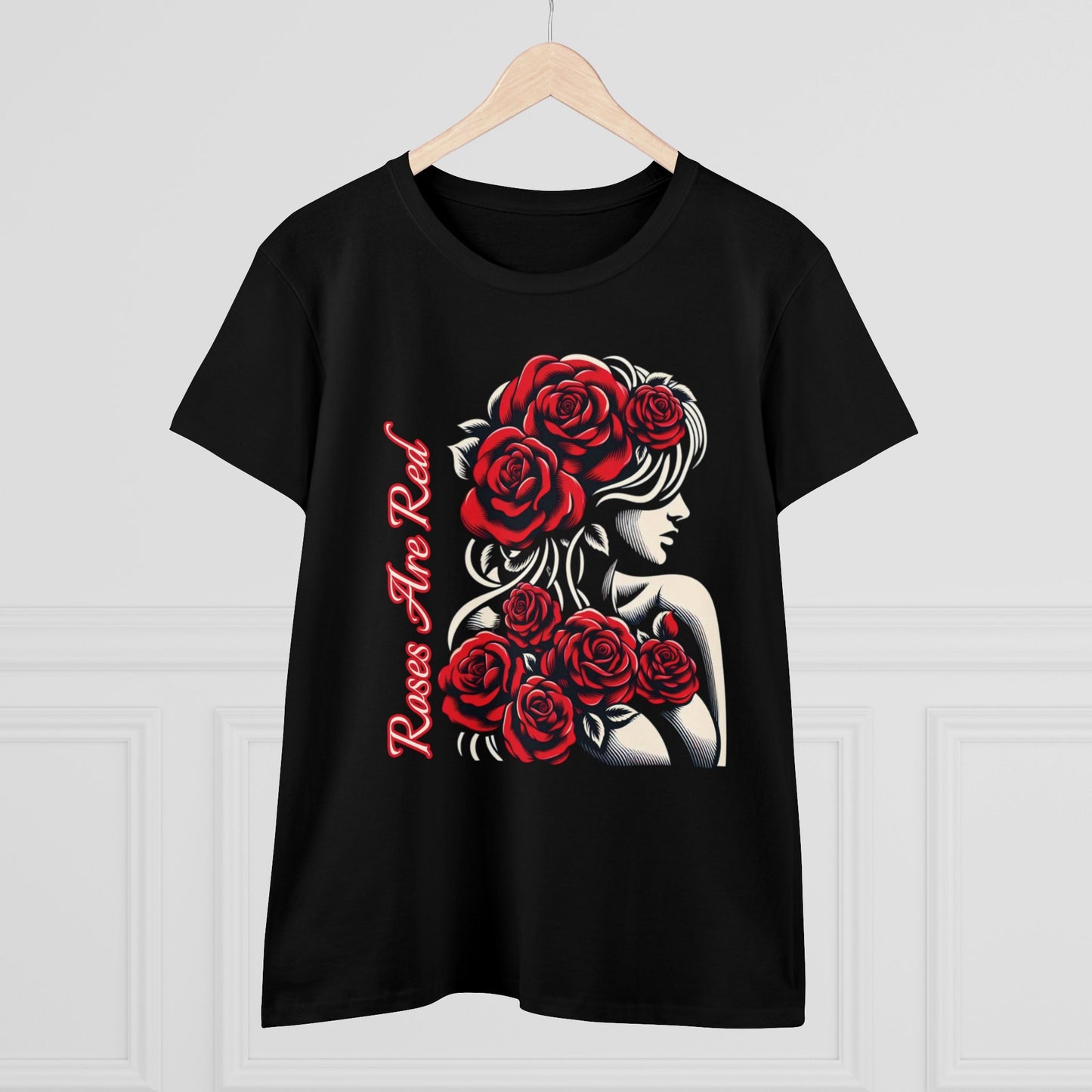 Rosy Radiance: Floral Femme Fatale Women's Midweight Cotton Tee