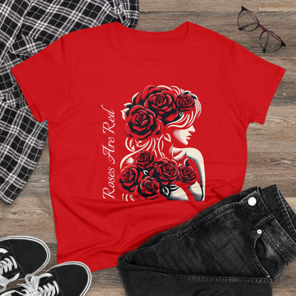 Rosy Radiance: Floral Femme Fatale Women's Midweight Cotton Tee