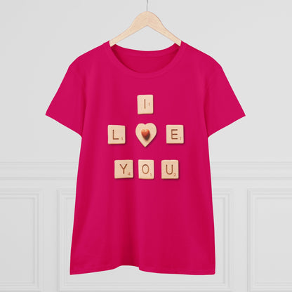 Tile Talk: Women's 'I Love You' Scrabble Graphic Tee - Spellbound Affection! Midweight Cotton Tee