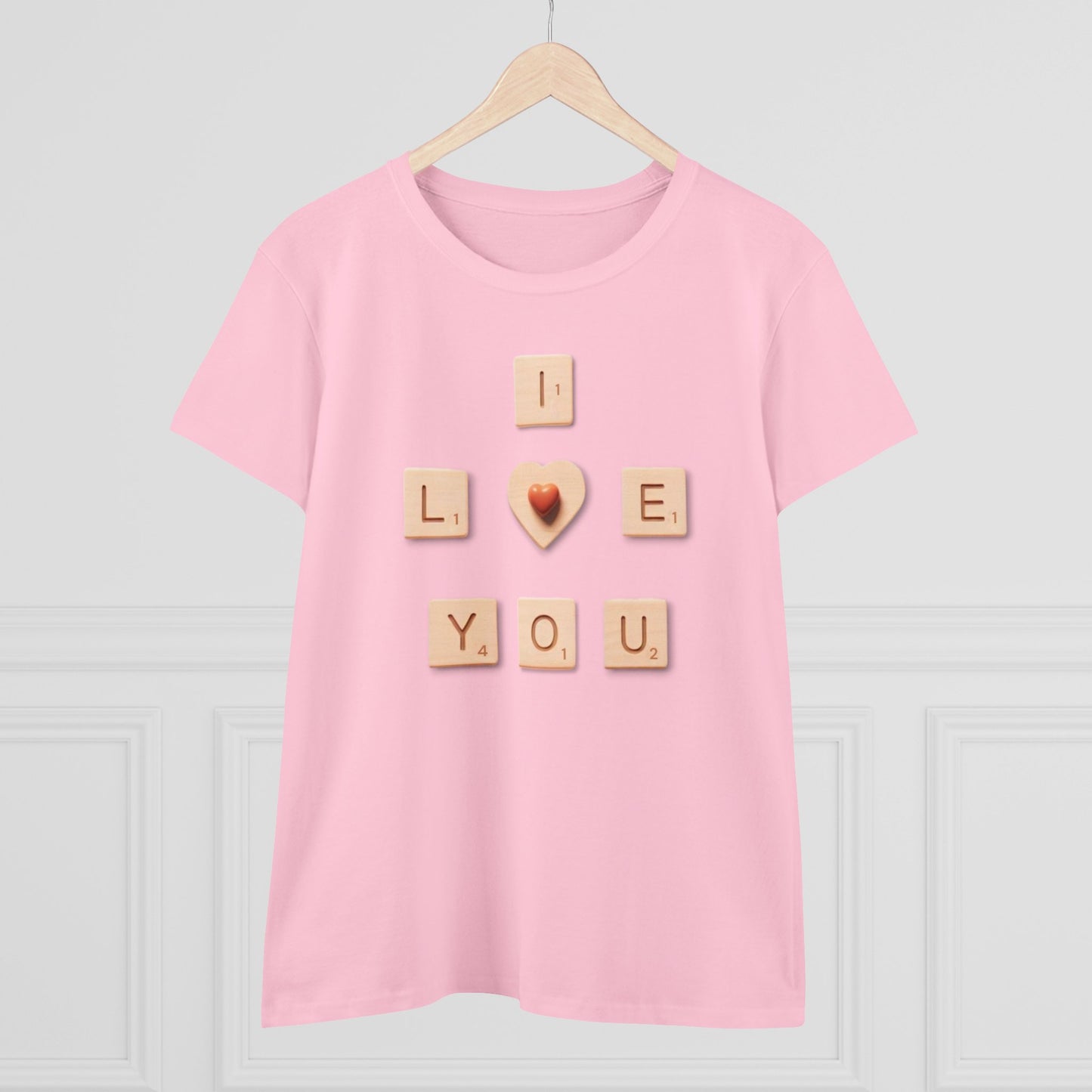 Tile Talk: Women's 'I Love You' Scrabble Graphic Tee - Spellbound Affection! Midweight Cotton Tee