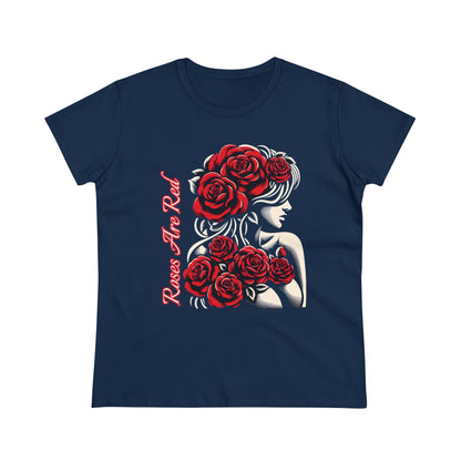 Rosy Radiance: Floral Femme Fatale Women's Midweight Cotton Tee