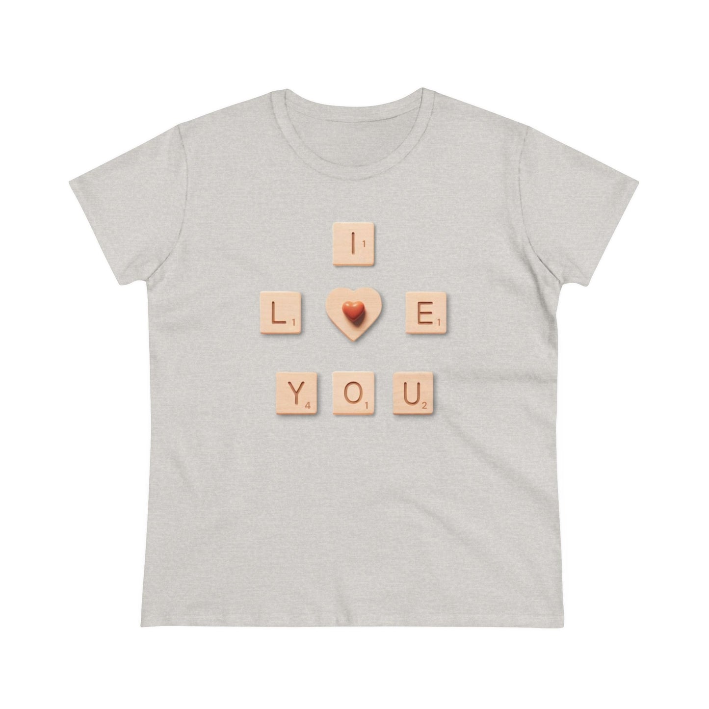 Tile Talk: Women's 'I Love You' Scrabble Graphic Tee - Spellbound Affection! Midweight Cotton Tee