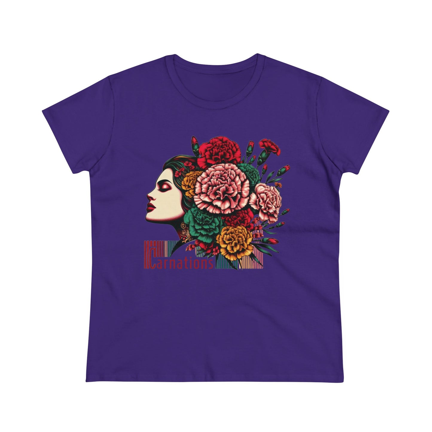 Petals and Poise: Carnation Lady Graphic Midweight Cotton Tee