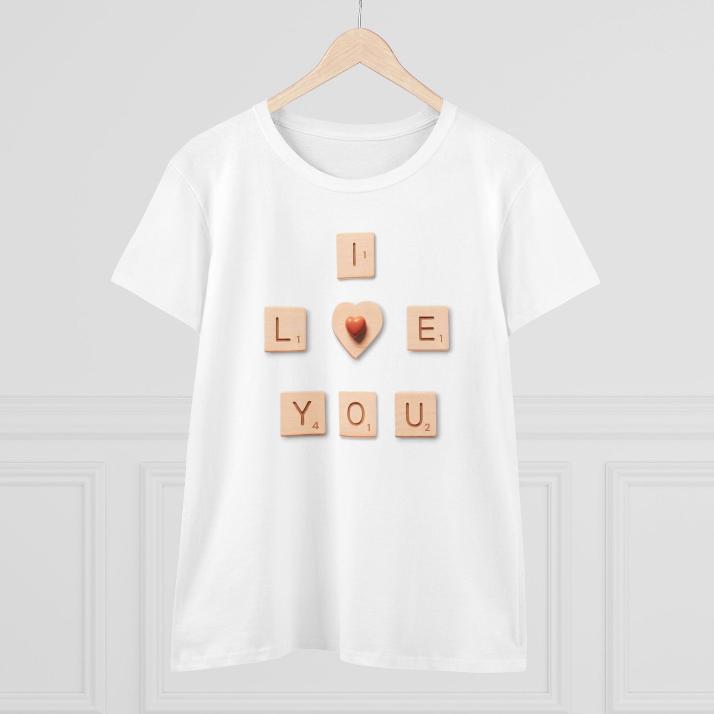 Tile Talk: Women's 'I Love You' Scrabble Graphic Tee - Spellbound Affection! Midweight Cotton Tee