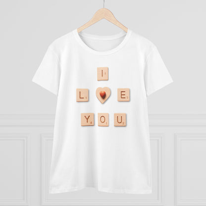 Tile Talk: Women's 'I Love You' Scrabble Graphic Tee - Spellbound Affection! Midweight Cotton Tee