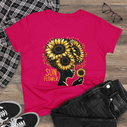 Radiant Majesty: Sunflower Goddess Midweight Cotton Tee