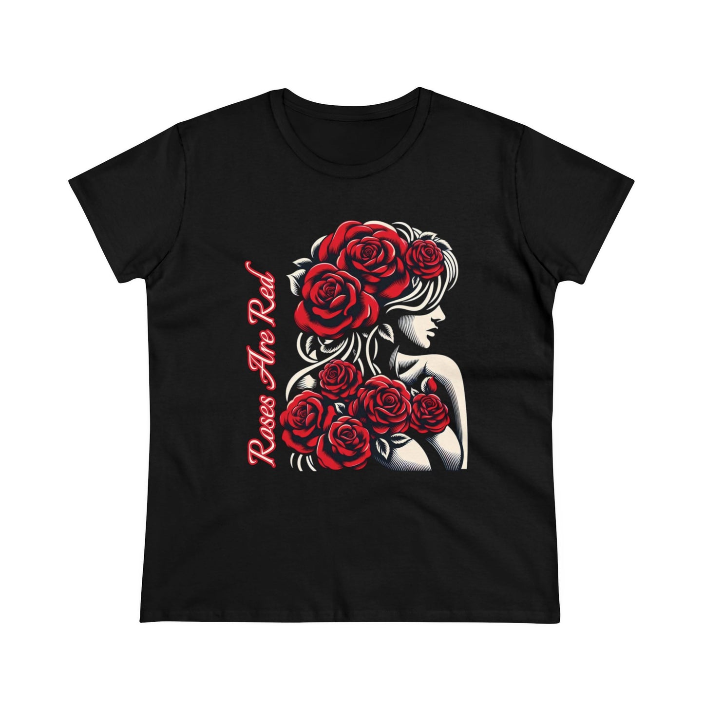 Rosy Radiance: Floral Femme Fatale Women's Midweight Cotton Tee