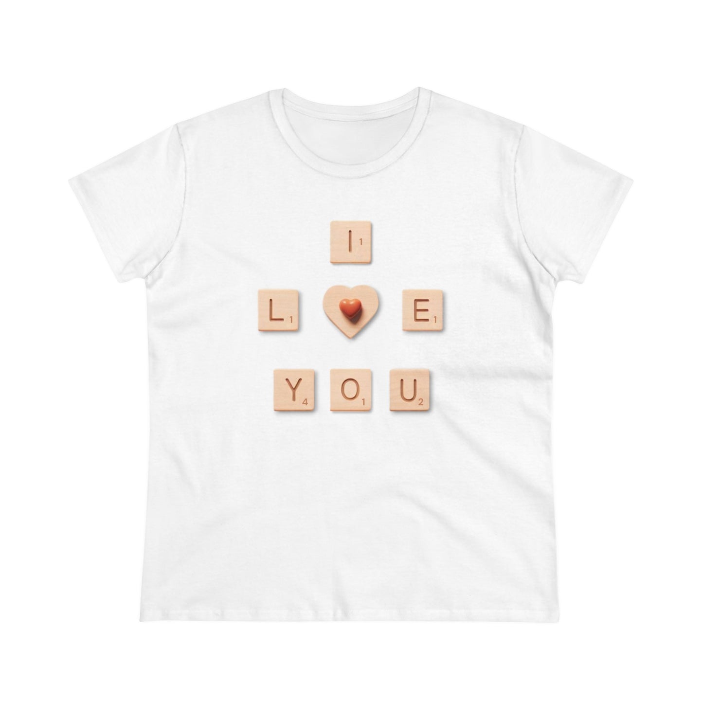 Tile Talk: Women's 'I Love You' Scrabble Graphic Tee - Spellbound Affection! Midweight Cotton Tee