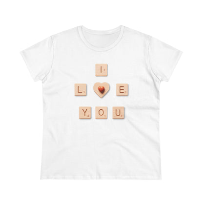 Tile Talk: Women's 'I Love You' Scrabble Graphic Tee - Spellbound Affection! Midweight Cotton Tee