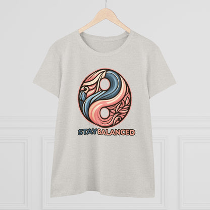 Women's Premium Harmony Threads: Embrace Equilibrium with 'Stay Balanced' Yin-Yang Tee