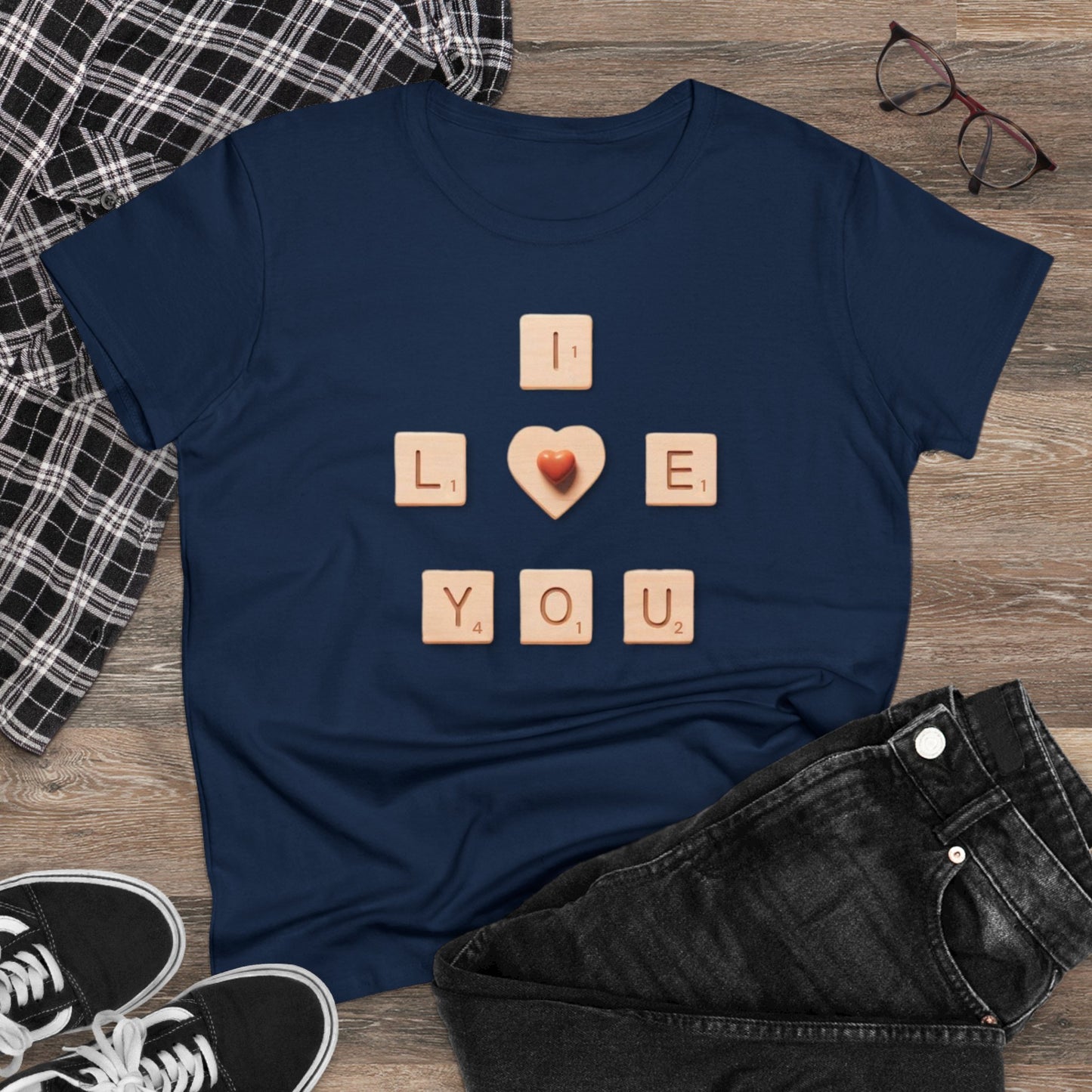 Tile Talk: Women's 'I Love You' Scrabble Graphic Tee - Spellbound Affection! Midweight Cotton Tee