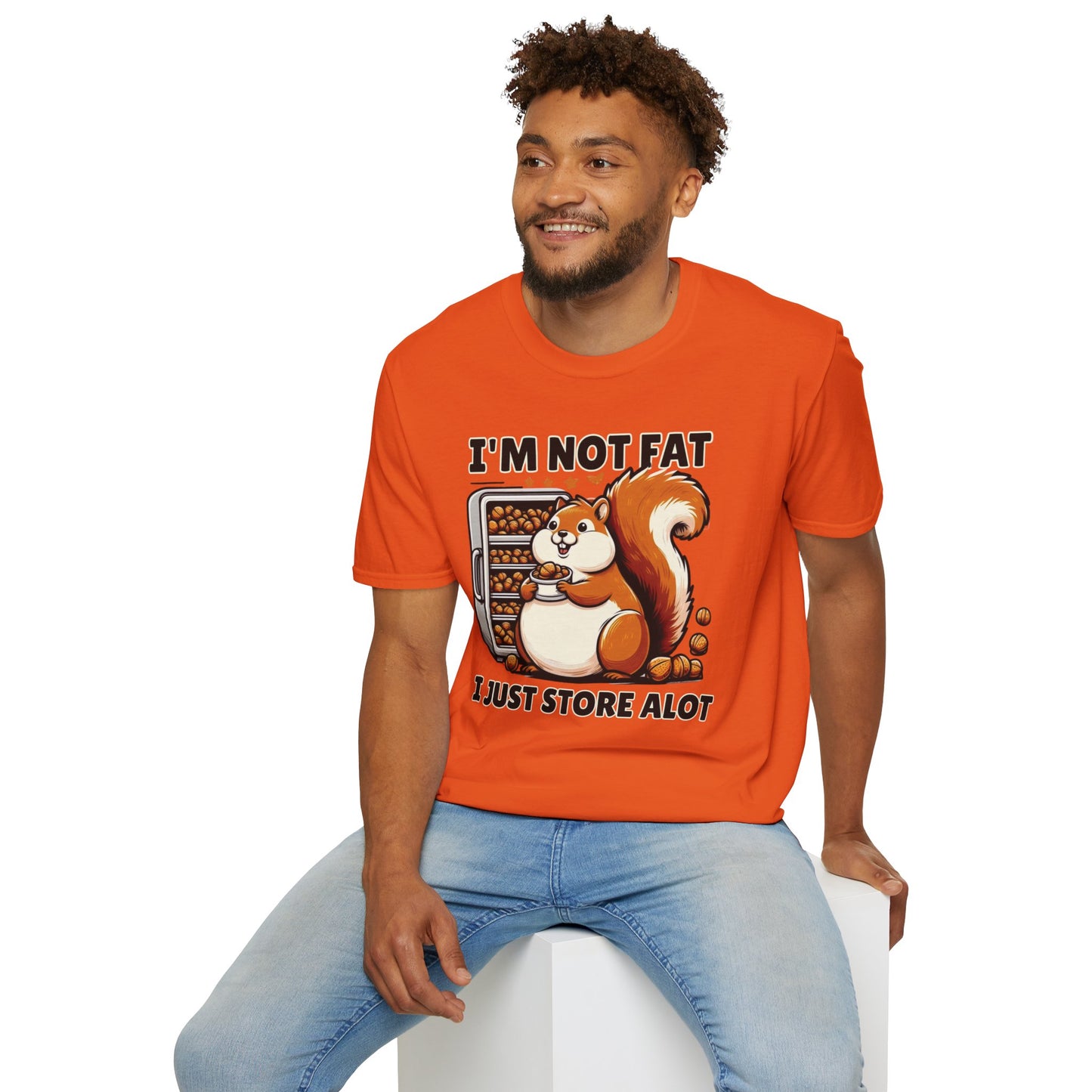 Chubby Squirrel Humor Tee - Unisex Cotton Graphic T-shirt: 'I'm Not Fat, I Just Store a Lot' - Cute and Comfy Wildlife Fashion