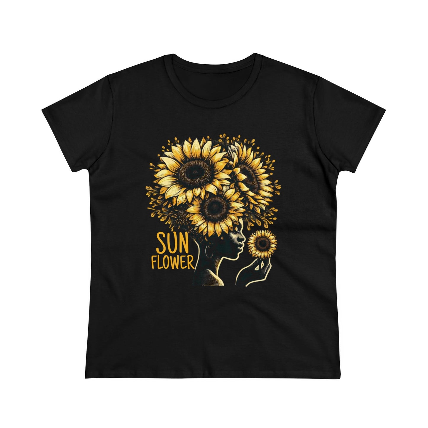 Radiant Majesty: Sunflower Goddess Midweight Cotton Tee