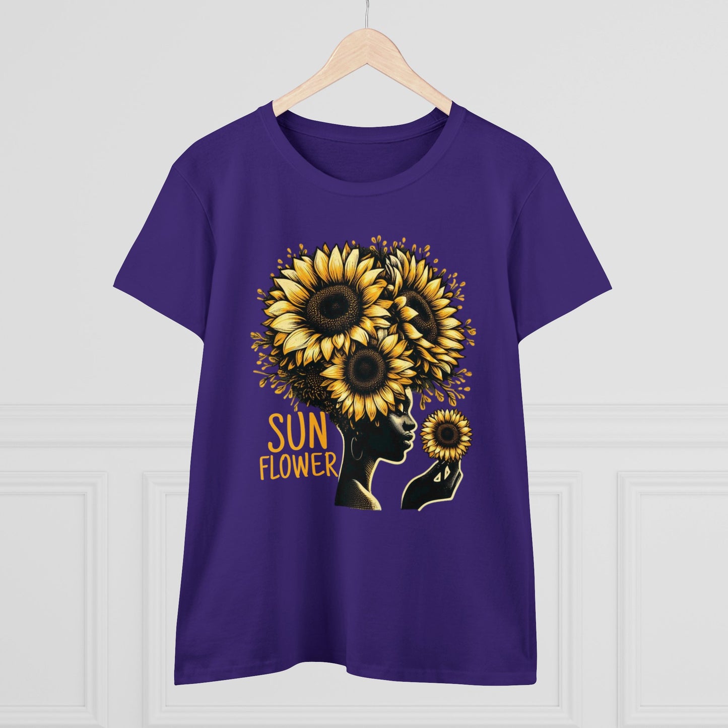 Radiant Majesty: Sunflower Goddess Midweight Cotton Tee