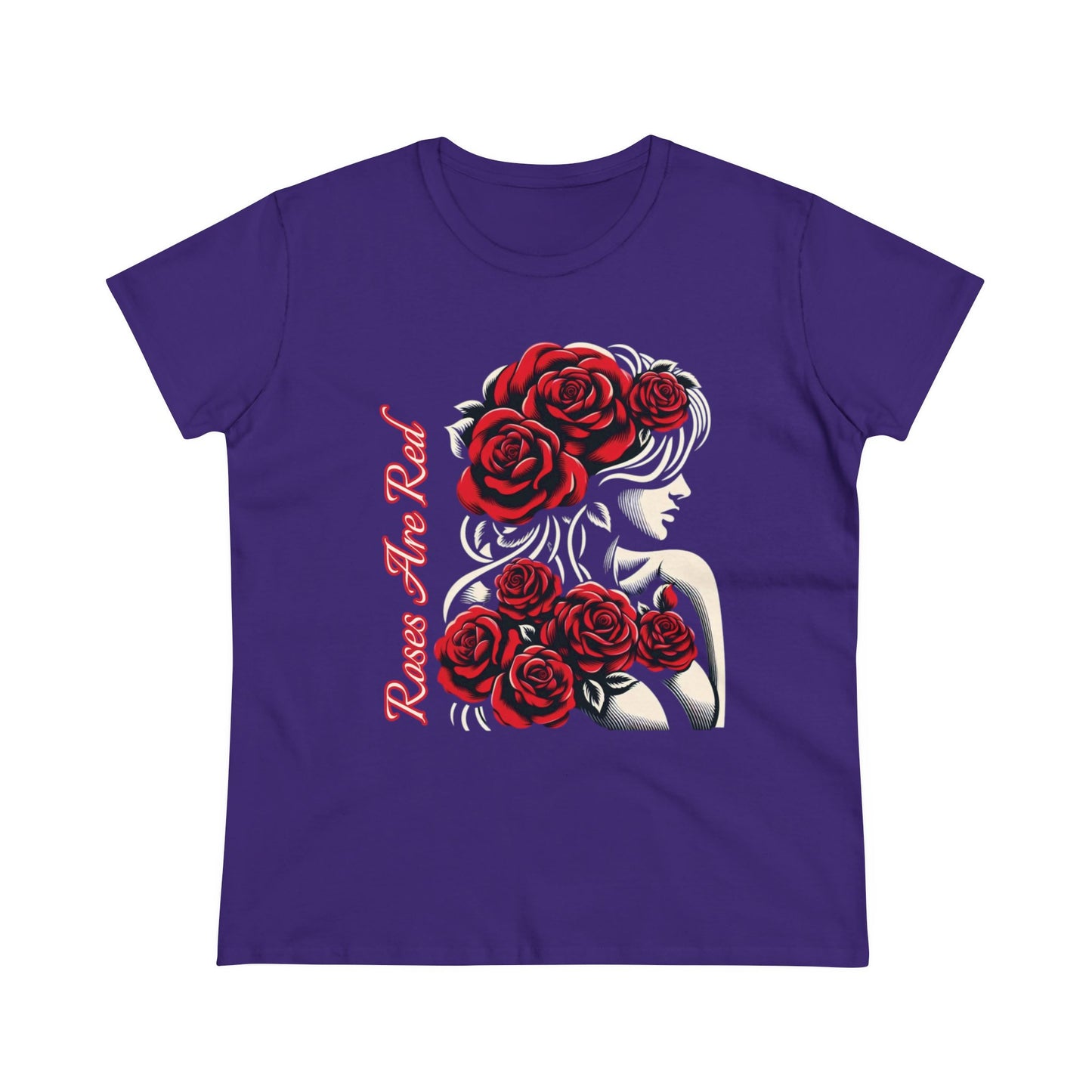 Rosy Radiance: Floral Femme Fatale Women's Midweight Cotton Tee