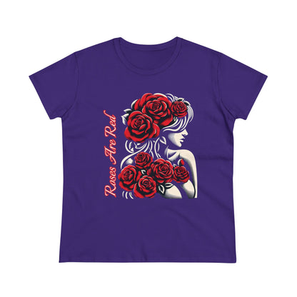 Rosy Radiance: Floral Femme Fatale Women's Midweight Cotton Tee