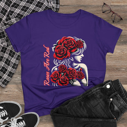 Rosy Radiance: Floral Femme Fatale Women's Midweight Cotton Tee