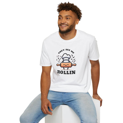 Rolling in Laughter: The Giggle Baker's Weapon of Choice Tee They See Me Rollin Tee