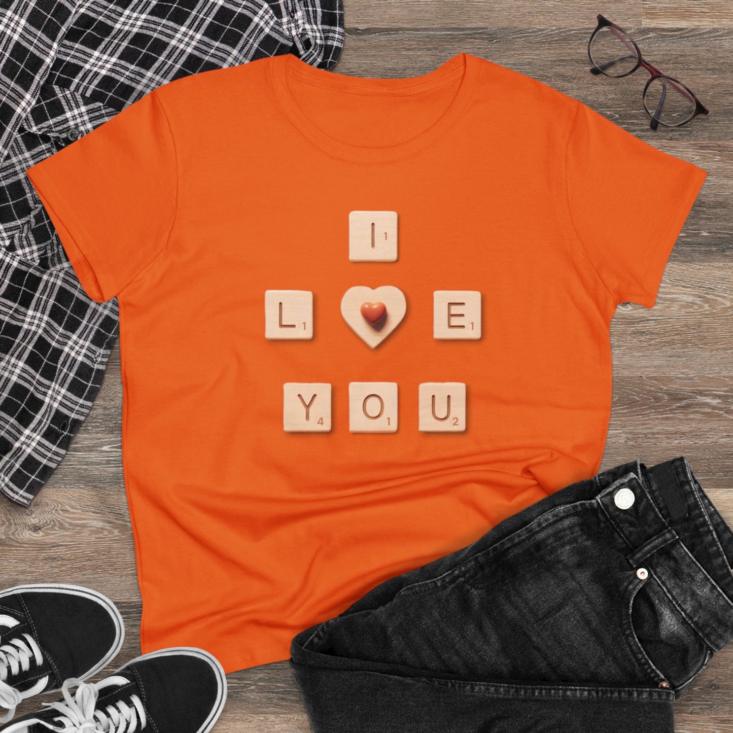 Tile Talk: Women's 'I Love You' Scrabble Graphic Tee - Spellbound Affection! Midweight Cotton Tee