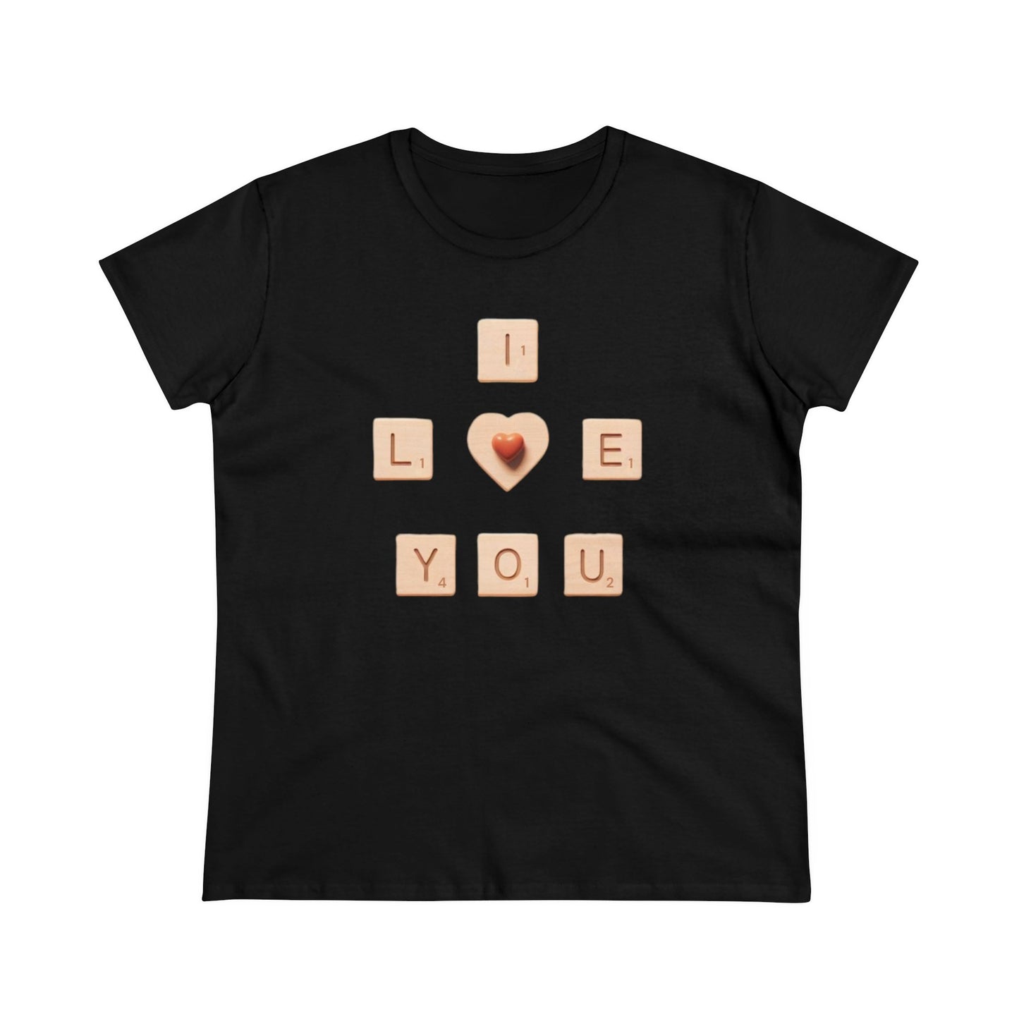 Tile Talk: Women's 'I Love You' Scrabble Graphic Tee - Spellbound Affection! Midweight Cotton Tee