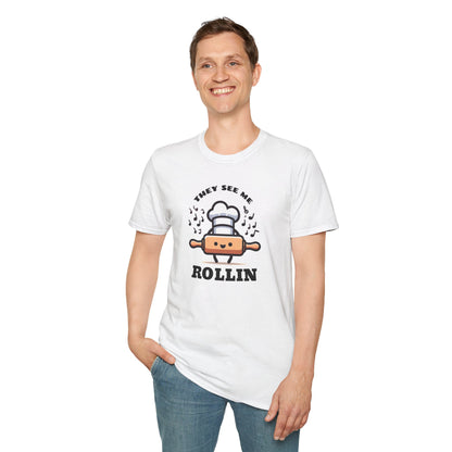 Rolling in Laughter: The Giggle Baker's Weapon of Choice Tee They See Me Rollin Tee