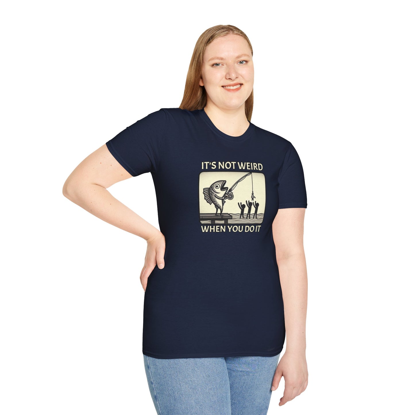 Fish Out of Water: Reeling in the Irony with Human Fishing Graphic T-shirt
